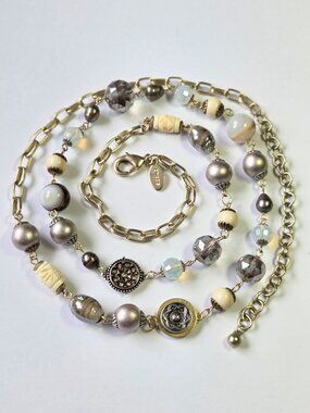 Chico's Mixed Metal & Neutral Bead Single Strand Necklace